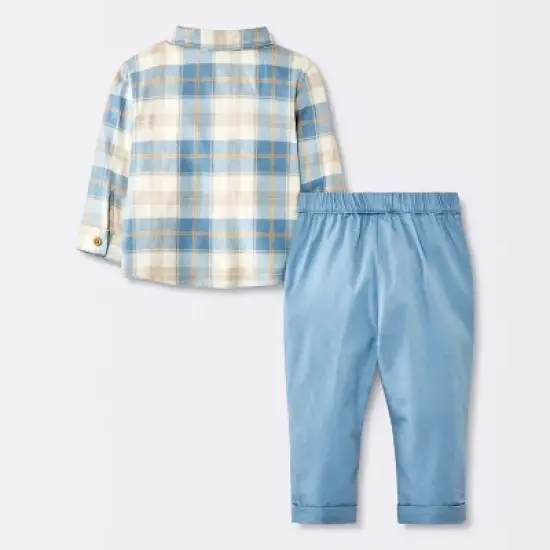 Baby Boys' Flannel Button-Down Top & Pants Set - Cloud Island&trade; Blue image {1}