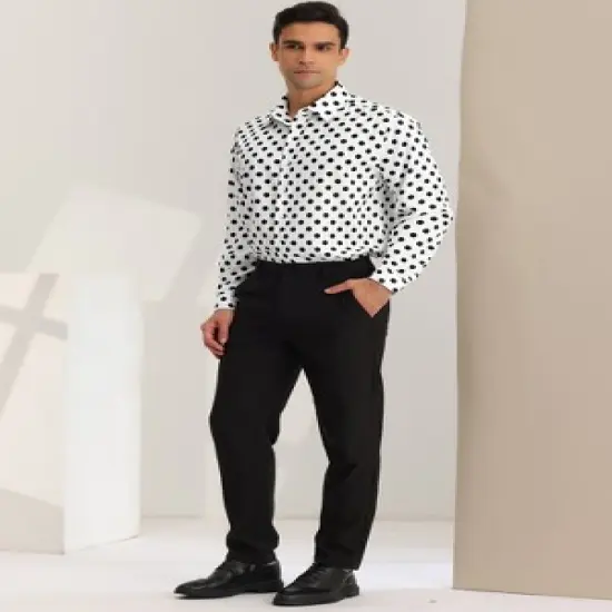 Lars Amadeus Men's Button Down Long Sleeves Casual Polka Dots Print Shirts image {3}