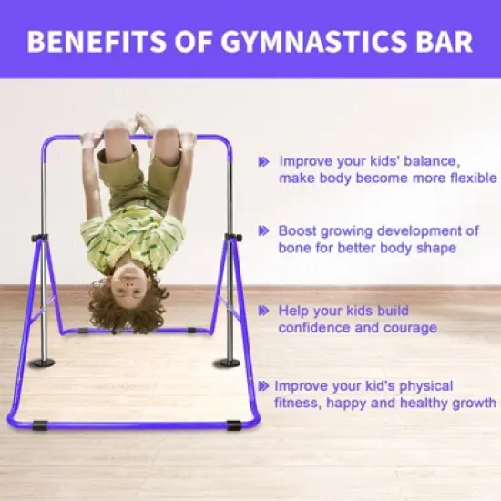 Gulches Purple Multi-Functional Adjustable Height Children's Horizontal Gymnastic Bar With Bear Rings image {3}