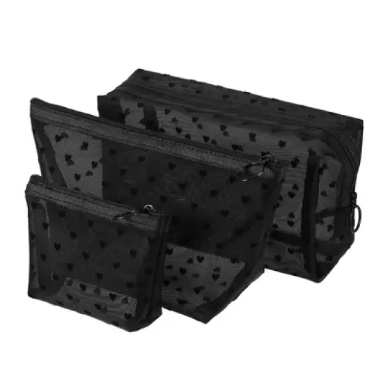 Unique Bargains Nylon Heart Shape Print Mesh Clear Makeup Bags 3 Pcs image {7}