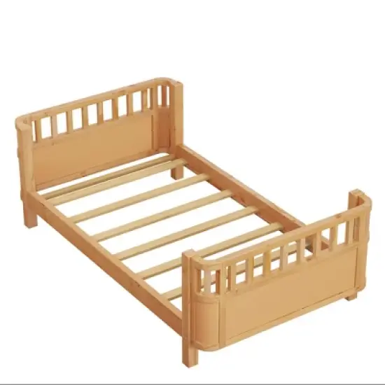 Twin/Full Wood Platform Bed Daybed with Safety Rails, Sofa Bed Low Profile Toddler Bed Frame - ModernLuxe image {5}