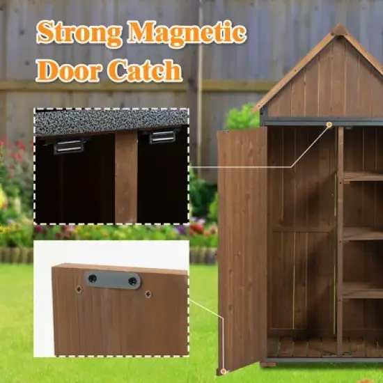 GDFStudio Forster Modern 67" Fir Wood Outdoor Storage Shed with Metal Frame image {5}