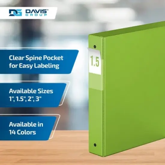 Davis Group 6pk 1.5" Premium Economy Round Ring Binders Lime Green: Hard Cover, 275 Sheet Capacity, 2 Pockets, Polypropylene image {4}
