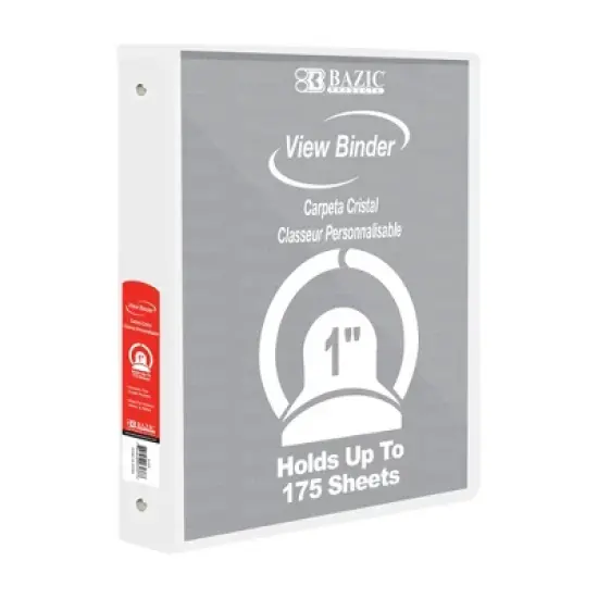 BAZIC Products&reg; View Binder, 3-Ring, 1", 2 Pockets, White, Pack of 6 image {1}