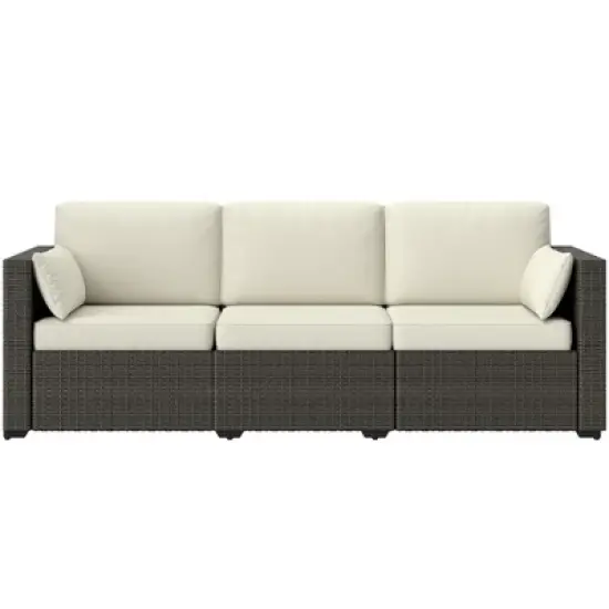 Outsunny Wicker Patio Couch, PE Rattan 3-Seat Sofa, Outdoor Furniture with Deep Seating, Cushions, Steel Frame image {3}