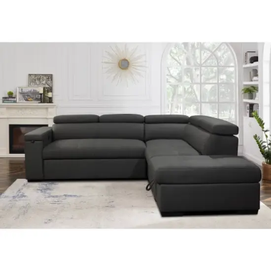 Mateo Stain Resistant Fabric Storage Sectional with Pullout Bed Gray - Abbyson Living image {4}