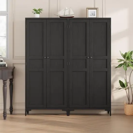 63 " Kitchen Pantry Cabinet 5 Tier Bathroom Cabinet with 4 Doors Adjustable Shelves image {5}