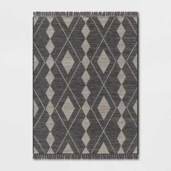 Striped Diamonds Rectangular Woven Outdoor Area Rug Charcoal Gray - Threshold&trade; image {4}