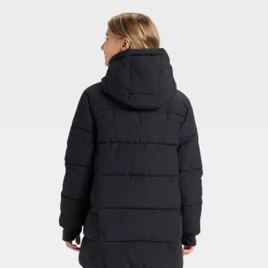 Girls' Hooded Puffer Jacket - All In Motion&trade; Black image {1}