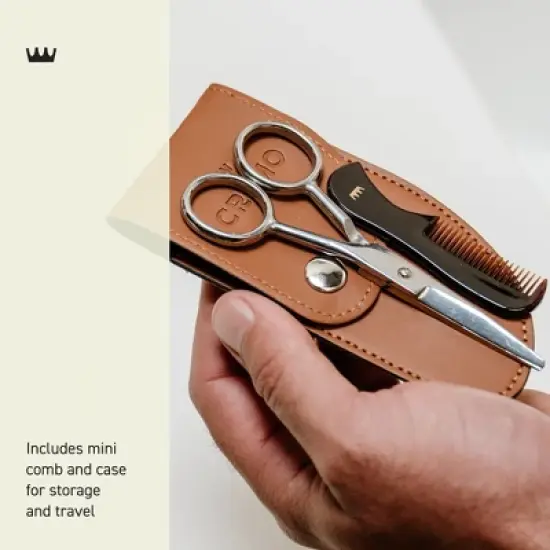 Cremo Beard and Mustache Stainless Steel Shears With Synthetic Leather Carrying Case And Comb For Precise Facial Hair Trimming image {2}