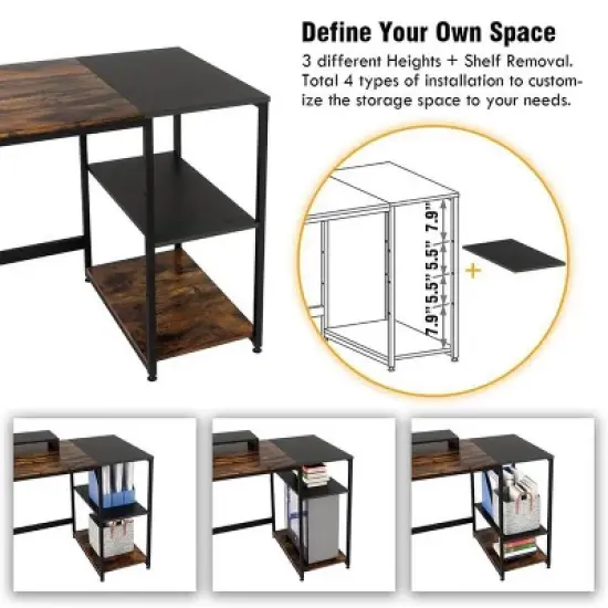 Nost & Host Computer Office Desk Workstation with Storage Shelves, Rustic Brown image {2}