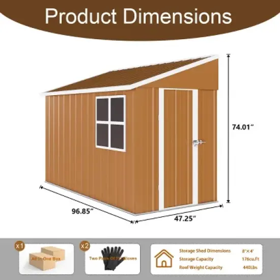 8x4 FT Heavy-Duty Metal Outdoor Storage Shed with Windows, All-Weather Small Garden Tool Shed for Backyard or Lawn &ndash; Cuddlewood image {3}