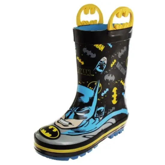 Batman Rubber Rainboots - Waterproof Lightweight Easy On with Easy Pull Handles (sizes 7-1 Toddler / Little Kid / Big Kid) image {7}