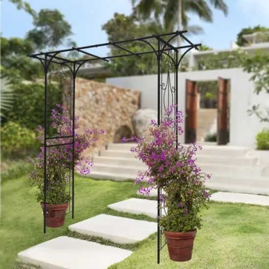Lirago Metal Garden Arch with Double Gate Black Powder Coated Steel Trellis for Climbing Plants 81.1"H * 59"W * 15.35"D image {2}