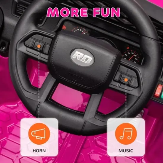 Qaba 12V Ride On Truck, Battery Powered Kids Electric Car with Spring Suspension, Remote, 3 Speeds, LED Headlights, Horn, USB Music image {4}