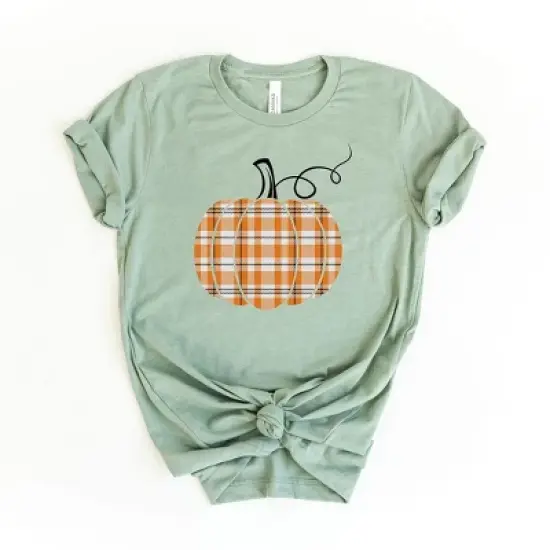 Simply Sage Market Women's Orange Plaid Pumpkin Circle Short Sleeve Graphic Tee image {3}