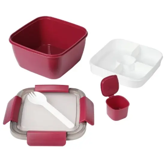 Spice by Tia Mowry Spicy Thyme 6.85in Lunch Box Container with Spork in Dark Pink image {4}