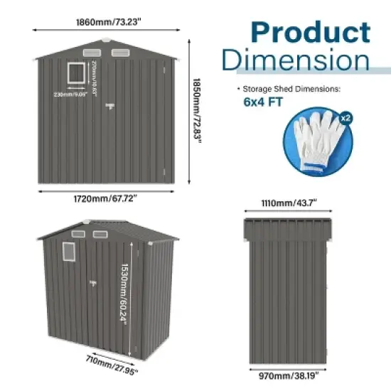 Metal Outdoor Storage Shed with Lockable Door and Window Waterproof Tool Shed with Roof for Garden Backyard Patio Bike Storage-The Pop Home image {2}