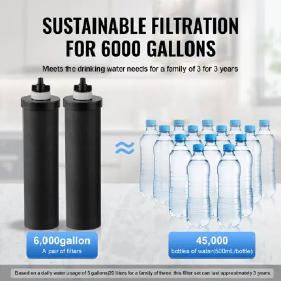 VEVOR Gravity-fed Water Filter System, 2.25G 304 Stainless-Steel Countertop System, Water Filtration System, Reduces Lead and up to 99% of Chlorine image {4}