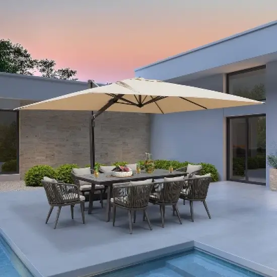 PURPLE LEAF Rectangle Patio Umbrella with Base Outdoor Cantilever Offset Umbrella with 360-degree Rotation for Garden Deck Backyard Pool image {11}