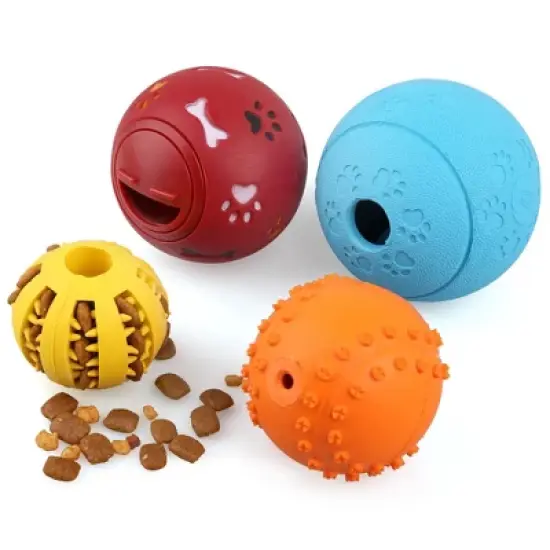 Prime Pets Dog Treat Ball, 4 Pack Interactive Food Dispensing Puppy Puzzle Toy image {2}