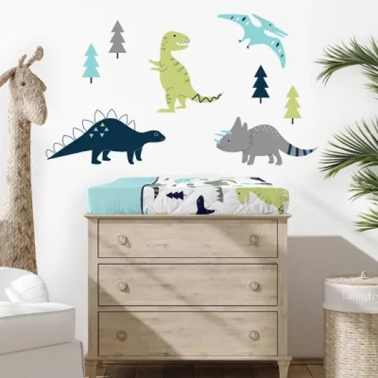 Sweet Jojo Designs Changing Pad Cover - Blue & Green Mod Dino image {1}