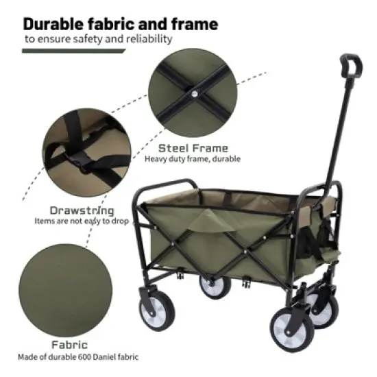 RISOKEYS Foldable Utility Wagon Cart with Wheels and Strapping System,Collapsible Design for Easy Storage,for Shopping,Beach,Camping image {3}