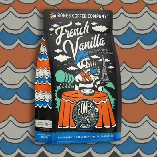 Bones Coffee Company French Vanilla Whole Coffee Beans 12 oz Medium Roast (Whole Bean) image {3}
