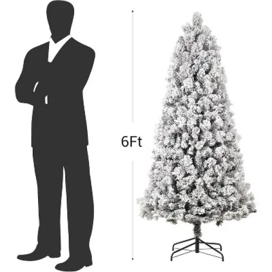 Artificial Christmas Tree with White Lights & Foldabe Metal Stand, Flocked Christmas Pine Trees for Home, Holiday Decoration image {1}