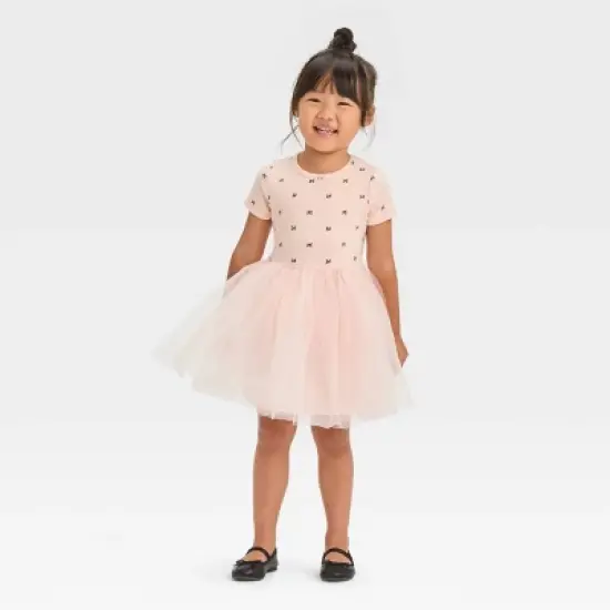 Toddler Girls' Bow-Tie Short Sleeve Knit Tulle Dress - Cat & Jack&trade; Pink image {3}