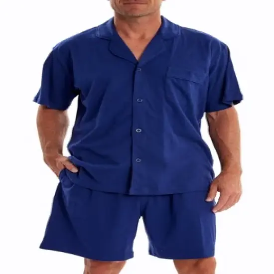 Men's Soft Cotton Knit Jersey Pajamas Lounge Set, Short Sleeve Shirt and Shorts with Pockets image {7}