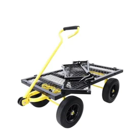 DOMETOUR (Black +Yellow Solid Wheels Wagon Cart) Solid Wheels Tools Cart Wagon Cart Garden Trucks Make It Easier To Transport Firewood image {3}