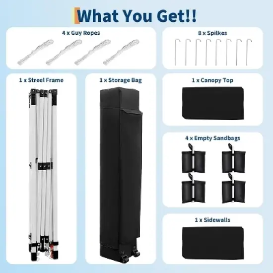 10x10 Pop Up Canopy with 1-Sidewall, Outdoor Tent with Portable Roller Bag - 3 Adjustable Height, 4 Weight Bags for Garden, Sports, Beach image {5}