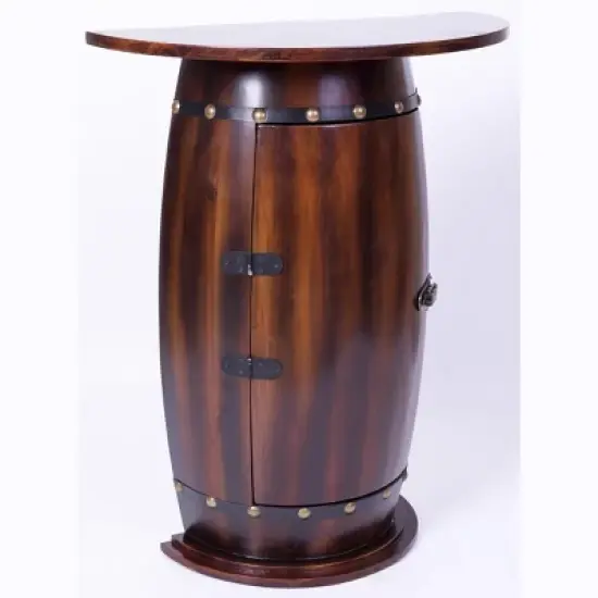 Vintiquewise Rustic Lockable Barrel Shaped Wine Bar Cabinet Wooden End Table image {3}