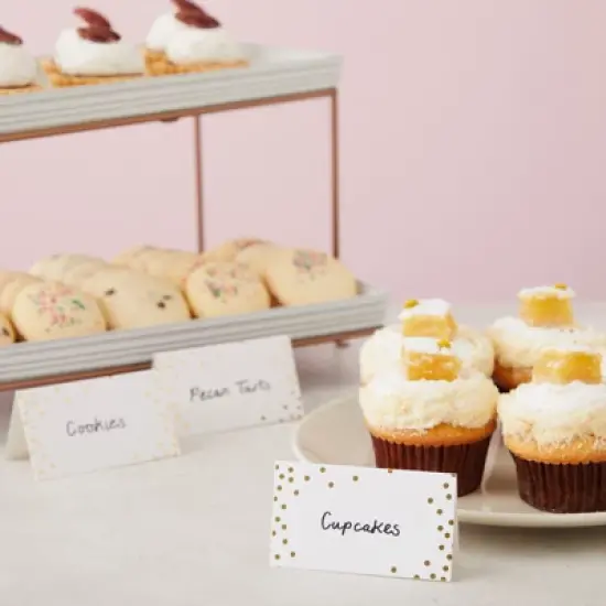 Best Paper Greetings 100 Pack Place Cards for Table Setting, Blank Name Cards for Wedding, Gold Foil Polka Dot Place Cards (2 x 3.5 In Folded) image {2}