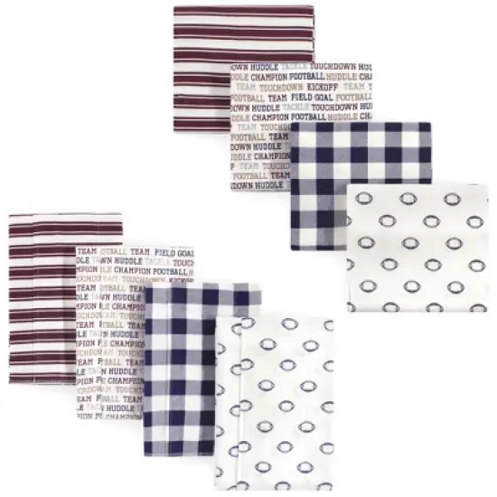 Hudson Baby Infant Boy Cotton Flannel Burp Cloths and Receiving Blankets, 8-Piece, Football, One Size image {1}