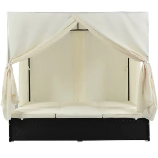 Outdoor Patio Rattan Canopy Daybed Sunbed with Curtain and Adjustable Seat image {3}