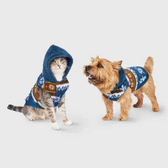 Snow Shoe Lodge Fairisle Faux Shearling Cat and Dog Hoodie - Blue/Brown - Wondershop&trade; image {4}