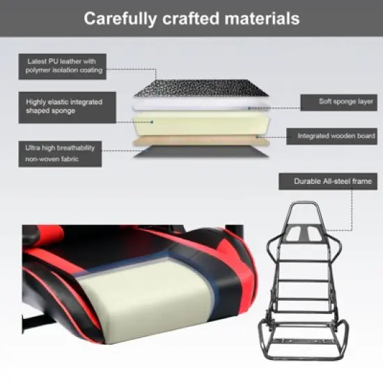 GTRACING Gaming Chair with Bluetooth Speakers High Back PU Office Chair Red image {5}