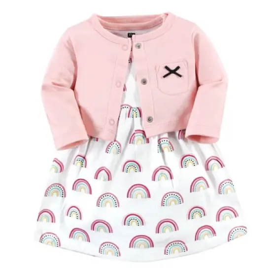 Hudson Baby Infant and Toddler Girl Cotton Dress and Cardigan Set, Modern Rainbow image {5}