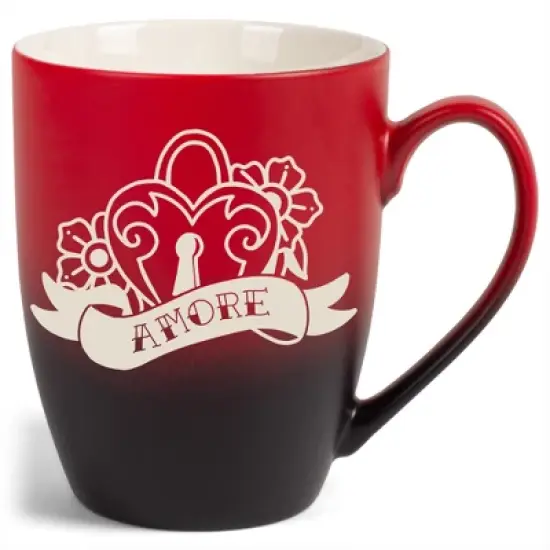 100 North Floral Heart 10 Ounce Red and Black Two Toned Ombre, Comfortably Fits Your Hands, Ceramic Tea Coffee Cup Mug, Amore image {1}