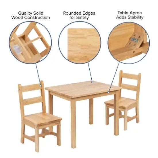 Emma and Oliver Kids 3 Piece Solid Hardwood Table and Chair Set for Playroom, Kitchen image {10}