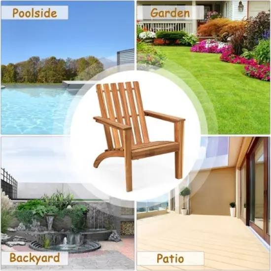 Costway 2PCS Patio Acacia Wood Adirondack Chair Lounge Armchair Durable Outdoor Garden image {4}