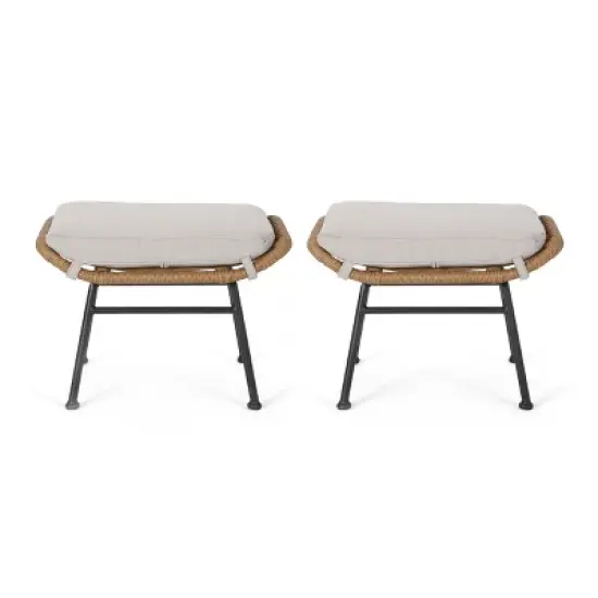 GDFStudio Alick Outdoor Wicker Ottomans with Cushion (Set of 2) image {6}