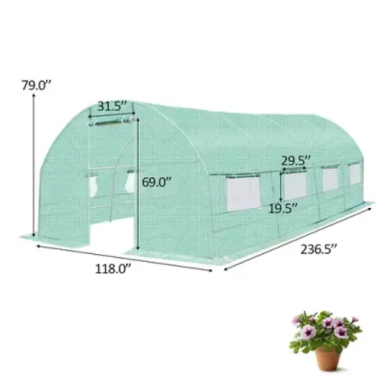 Costway 10'X6.5'X20' Walk-in Greenhouse Backyard Grow Tents Steel Frame 8 Windows image {1}