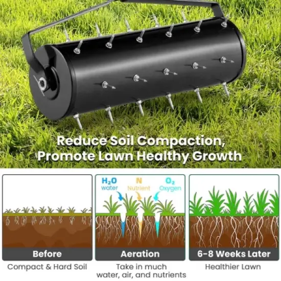 Costway 21&ldquo; Manual Lawn Aerator Grass Aeration Tool Filled with Sand or Stone with Handle Green/Black image {6}