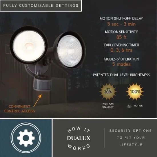 VAXCEL Motion Sensor Dusk to Dawn Outdoor Security Flood Light - 240 Degree Range - 85 Ft. image {3}