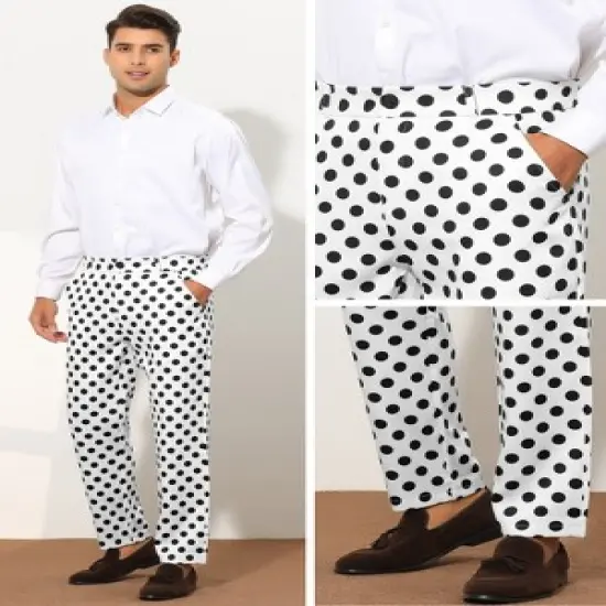 Lars Amadeus Men's Regular Fit Flat Front Polka Dots Printed Pants image {4}