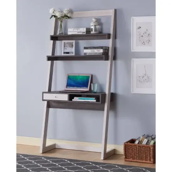 Holten 2 Open Shelves Leaning Desk White Oak/Distressed Gray - miBasics image {1}