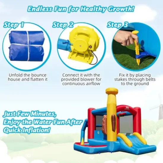 Tangkula Inflatable Bounce House with 480W Air Blower Bouncer Playhouse Castle with Slides Jump Area Ocean Ball Pit Basketball Hoop image {4}